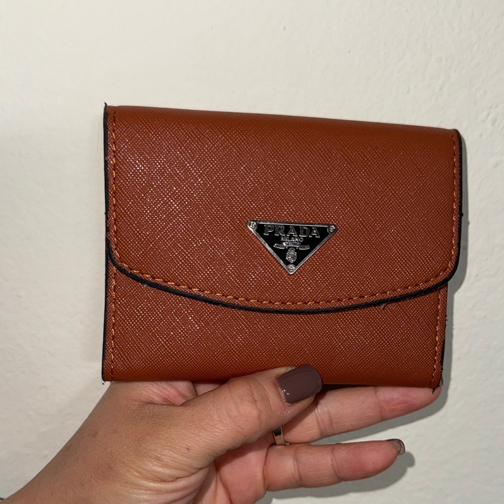 Tan Leather Wallet with Silver Logo